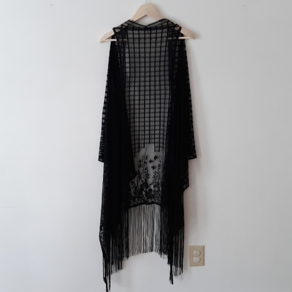Black Sleeveless Knit Kimono Size M - Picture 5 of 7
